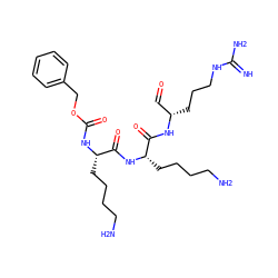 N=C(N)NCCC[C@@H](C=O)NC(=O)[C@H](CCCCN)NC(=O)[C@H](CCCCN)NC(=O)OCc1ccccc1 ZINC000042890601
