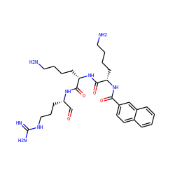 N=C(N)NCCC[C@@H](C=O)NC(=O)[C@H](CCCCN)NC(=O)[C@H](CCCCN)NC(=O)c1ccc2ccccc2c1 ZINC000042890354