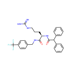 N=C(N)NCCC[C@@H](NC(=O)C(c1ccccc1)c1ccccc1)C(=O)NCc1ccc(C(F)(F)F)cc1 ZINC000038149846