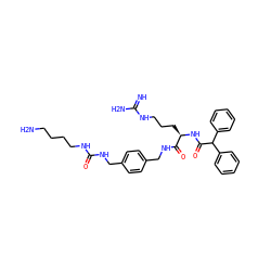 N=C(N)NCCC[C@@H](NC(=O)C(c1ccccc1)c1ccccc1)C(=O)NCc1ccc(CNC(=O)NCCCCN)cc1 ZINC000096286228