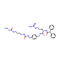 N=C(N)NCCC[C@@H](NC(=O)C(c1ccccc1)c1ccccc1)C(=O)NCc1ccc(CNC(=O)NCCCCNC(=O)CN)cc1 ZINC000096286230
