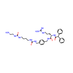 N=C(N)NCCC[C@@H](NC(=O)C(c1ccccc1)c1ccccc1)C(=O)NCc1ccc(CNC(=O)NCCCCNC(=O)NCCN)cc1 ZINC000096286247