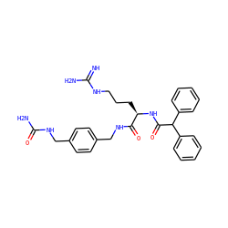 N=C(N)NCCC[C@@H](NC(=O)C(c1ccccc1)c1ccccc1)C(=O)NCc1ccc(CNC(N)=O)cc1 ZINC000003952359