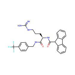 N=C(N)NCCC[C@@H](NC(=O)C1c2ccccc2-c2ccccc21)C(=O)NCc1ccc(C(F)(F)F)cc1 ZINC000038149845