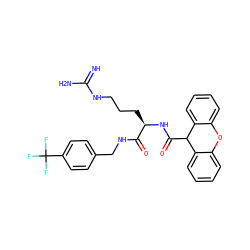 N=C(N)NCCC[C@@H](NC(=O)C1c2ccccc2Oc2ccccc21)C(=O)NCc1ccc(C(F)(F)F)cc1 ZINC000038149844