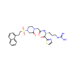 N=C(N)NCCC[C@@H](NC(=O)CN1CCN(S(=O)(=O)CCc2cccc3ccccc23)CC1=O)C(=O)c1nccs1 ZINC000027850712
