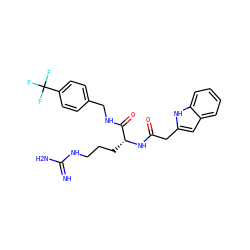 N=C(N)NCCC[C@@H](NC(=O)Cc1cc2ccccc2[nH]1)C(=O)NCc1ccc(C(F)(F)F)cc1 ZINC000038149863