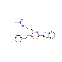 N=C(N)NCCC[C@@H](NC(=O)c1cc2ccccc2[nH]1)C(=O)NCc1ccc(C(F)(F)F)cc1 ZINC000038149848