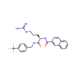 N=C(N)NCCC[C@@H](NC(=O)c1cc2ccccc2cn1)C(=O)NCc1ccc(C(F)(F)F)cc1 ZINC000038149860