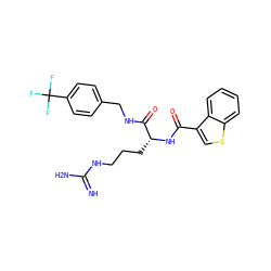 N=C(N)NCCC[C@@H](NC(=O)c1csc2ccccc12)C(=O)NCc1ccc(C(F)(F)F)cc1 ZINC000038149864