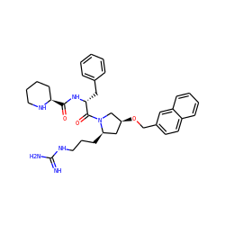 N=C(N)NCCC[C@@H]1C[C@H](OCc2ccc3ccccc3c2)CN1C(=O)[C@@H](Cc1ccccc1)NC(=O)[C@@H]1CCCCN1 ZINC000036285331