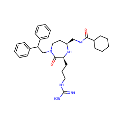 N=C(N)NCCC[C@@H]1N[C@H](CNC(=O)C2CCCCC2)CCN(CC(c2ccccc2)c2ccccc2)C1=O ZINC000118693592