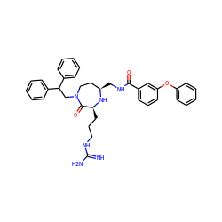 N=C(N)NCCC[C@@H]1N[C@H](CNC(=O)c2cccc(Oc3ccccc3)c2)CCN(CC(c2ccccc2)c2ccccc2)C1=O ZINC000118692448