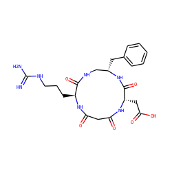 N=C(N)NCCC[C@@H]1NC(=O)CC(=O)N[C@@H](CC(=O)O)C(=O)N[C@@H](Cc2ccccc2)CNC1=O ZINC000045257475