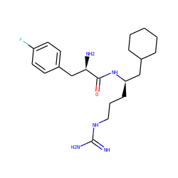 N=C(N)NCCC[C@H](CC1CCCCC1)NC(=O)[C@H](N)Cc1ccc(F)cc1 ZINC000029126513