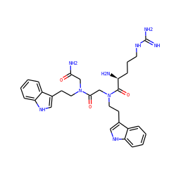 N=C(N)NCCC[C@H](N)C(=O)N(CCc1c[nH]c2ccccc12)CC(=O)N(CCc1c[nH]c2ccccc12)CC(N)=O ZINC000028824973