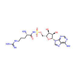 N=C(N)NCCC[C@H](N)C(=O)NS(=O)(=O)OC[C@H]1O[C@@H](n2cnc3c(N)ncnc32)[C@H](O)[C@@H]1O ZINC000029546074