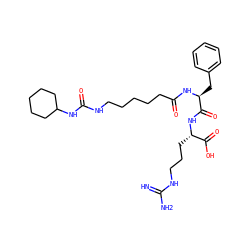 N=C(N)NCCC[C@H](NC(=O)[C@H](Cc1ccccc1)NC(=O)CCCCCNC(=O)NC1CCCCC1)C(=O)O ZINC000036330718