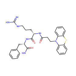 N=C(N)NCCC[C@H](NC(=O)CCN1c2ccccc2Sc2ccccc21)C(=O)N[C@@H](Cc1ccccc1)C(N)=O ZINC000095561463