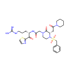 N=C(N)NCCC[C@H](NC(=O)CN1CCN(S(=O)(=O)Cc2ccccc2)[C@@H](CC(=O)N2CCCCC2)C1=O)C(=O)c1nccs1 ZINC000027858472
