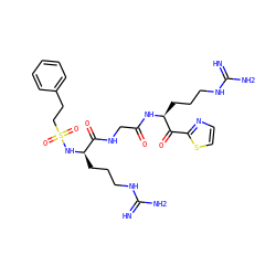 N=C(N)NCCC[C@H](NC(=O)CNC(=O)[C@@H](CCCNC(=N)N)NS(=O)(=O)CCc1ccccc1)C(=O)c1nccs1 ZINC000029126430