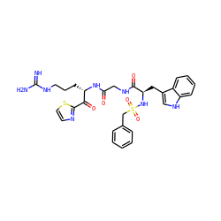 N=C(N)NCCC[C@H](NC(=O)CNC(=O)[C@@H](Cc1c[nH]c2ccccc12)NS(=O)(=O)Cc1ccccc1)C(=O)c1nccs1 ZINC000029125478