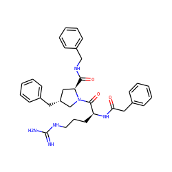 N=C(N)NCCC[C@H](NC(=O)Cc1ccccc1)C(=O)N1C[C@H](Cc2ccccc2)C[C@H]1C(=O)NCc1ccccc1 ZINC000028520776