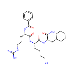 N=C(N)NCCC[C@H](NC(=O)c1ccccc1)C(=O)N[C@@H](CCCCN)C(=O)N[C@@H](CC1CCCCC1)C(N)=O ZINC000299819838