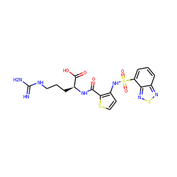 N=C(N)NCCC[C@H](NC(=O)c1sccc1NS(=O)(=O)c1cccc2nsnc12)C(=O)O ZINC000044667951