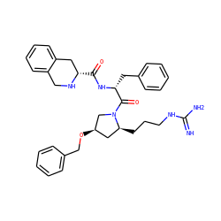 N=C(N)NCCC[C@H]1C[C@@H](OCc2ccccc2)CN1C(=O)[C@@H](Cc1ccccc1)NC(=O)[C@H]1Cc2ccccc2CN1 ZINC000028571976