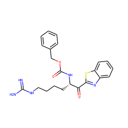 N=C(N)NCCCC[C@H](NC(=O)OCc1ccccc1)C(=O)c1nc2ccccc2s1 ZINC000049792397