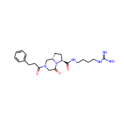 N=C(N)NCCCCNC(=O)[C@@H]1CC[C@H]2CN(C(=O)CCc3ccccc3)CC(=O)N21 ZINC000026849322