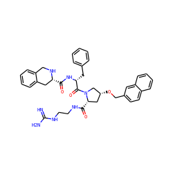 N=C(N)NCCNC(=O)[C@H]1C[C@@H](OCc2ccc3ccccc3c2)CN1C(=O)[C@@H](Cc1ccccc1)NC(=O)[C@@H]1Cc2ccccc2CN1 ZINC000049776359