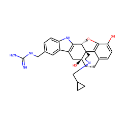 N=C(N)NCc1ccc2[nH]c3c(c2c1)C[C@@]1(O)[C@H]2Cc4ccc(O)c5c4[C@@]1(CCN2CC1CC1)[C@H]3O5 ZINC000013809251