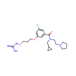 N=C(N)NOCCCOc1cc(Cl)cc(C(=O)N(CCN2CCCC2)CC2CC2)c1 ZINC000027193969