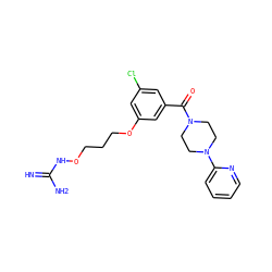 N=C(N)NOCCCOc1cc(Cl)cc(C(=O)N2CCN(c3ccccn3)CC2)c1 ZINC000027193773
