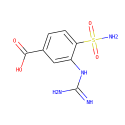 N=C(N)Nc1cc(C(=O)O)ccc1S(N)(=O)=O ZINC000003591736