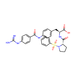 N=C(N)Nc1ccc(C(=O)Nc2ccc(C[C@H](NC(=O)[C@@H]3CCCN3S(=O)(=O)c3ccccc3)C(=O)O)cc2)cc1 ZINC001772589924