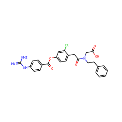 N=C(N)Nc1ccc(C(=O)Oc2ccc(CC(=O)N(CCc3ccccc3)CC(=O)O)c(Cl)c2)cc1 ZINC000147661195