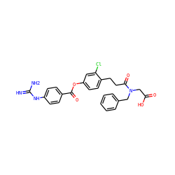 N=C(N)Nc1ccc(C(=O)Oc2ccc(CCC(=O)N(CC(=O)O)Cc3ccccc3)c(Cl)c2)cc1 ZINC001772629126