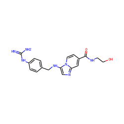 N=C(N)Nc1ccc(CNc2cnc3cc(C(=O)NCCO)ccn23)cc1 ZINC000653780372