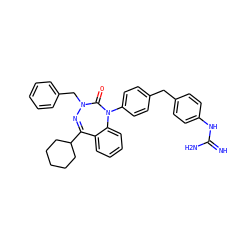 N=C(N)Nc1ccc(Cc2ccc(N3C(=O)N(Cc4ccccc4)N=C(C4CCCCC4)c4ccccc43)cc2)cc1 ZINC000028711860