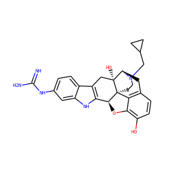 N=C(N)Nc1ccc2c3c([nH]c2c1)[C@@H]1Oc2c(O)ccc4c2[C@@]12CCN(CC1CC1)[C@H](C4)[C@]2(O)C3 ZINC000013863070
