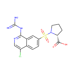 N=C(N)Nc1ncc(Cl)c2ccc(S(=O)(=O)N3CCC[C@@H]3C(=O)O)cc12 ZINC000003972703