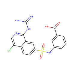 N=C(N)Nc1ncc(Cl)c2ccc(S(=O)(=O)Nc3cccc(C(=O)O)c3)cc12 ZINC000014960732