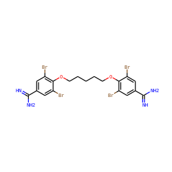 N=C(N)c1cc(Br)c(OCCCCCOc2c(Br)cc(C(=N)N)cc2Br)c(Br)c1 ZINC000084597019