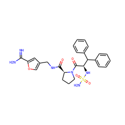 N=C(N)c1cc(CNC(=O)[C@@H]2CCCN2C(=O)[C@H](NS(N)(=O)=O)C(c2ccccc2)c2ccccc2)co1 ZINC000027184494
