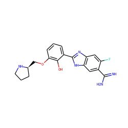 N=C(N)c1cc2[nH]c(-c3cccc(OC[C@H]4CCCN4)c3O)nc2cc1F ZINC000012354921