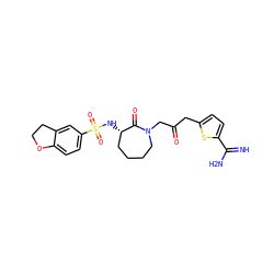 N=C(N)c1ccc(CC(=O)CN2CCCC[C@H](NS(=O)(=O)c3ccc4c(c3)CCO4)C2=O)s1 ZINC000027848204