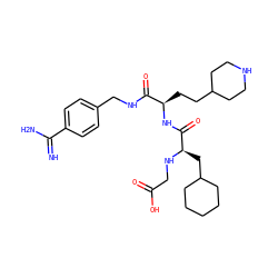 N=C(N)c1ccc(CNC(=O)[C@@H](CCC2CCNCC2)NC(=O)[C@@H](CC2CCCCC2)NCC(=O)O)cc1 ZINC000103271687